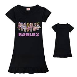 Ro-blox Nachthemd für Mädchen, bedruckt, kurzärmelig, Pyjama, Sommer-Nachthemd Gr. 9-10 Jahre, Schwarz von CKCKTZ