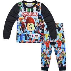 Ro-blox Pyjama-Set für Jungen, Kinder-Nachtwäsche, Cartoon-Schlafanzug, 2-teilig, Hemd, Hose, Outfit, 5–12T Gr. 116, Schwarz von CKCKTZ