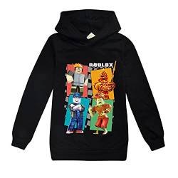 Roblo-x Hoodie für Jungen und Mädchen, Kinder, Spiel-Kapuzen-Sweatshirts, Kinder, Gamer, Pullover, Kleidung, Cartoon-Outwear, Schwarz , 11-12 Jahre von CKCKTZ