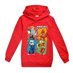 Roblo-x Hoodie für Jungen und Mädchen, Kinder, Spiel-Kapuzen-Sweatshirts, Kinder, Gamer, Pullover, Kleidung, Cartoon-Outwear, rot, 12- 13 Jahre von CKCKTZ