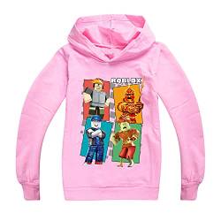 Roblo-x Kapuzenpullover für Jungen und Mädchen mit Kapuze, für Kinder, Gamer, Pullover, Kleidung, Cartoon-Outwear Gr. 9-10 Jahre, rose von CKCKTZ