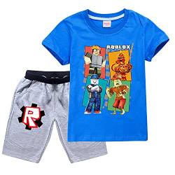 Roblo-x Kleinkind Jungen T-Shirt & Casual Shorts Set Sommer Outfits für Kinder Kurzarm Kleidung Alter 4-12 Jahre Gr. 5-6 Jahre, blau von CKCKTZ