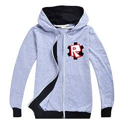 Robloxs Game Hoodie für Jungen Outwear Sweatshirt Reißverschluss Jacke für Kinder Mädchen Langarm Mantel Alter 4-12 Jahre, grau, 9-10 Jahre von CKCKTZ