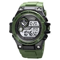 CKE Herren Sport Digitaluhr Outdoor Wasserdicht Uhr LED Wecker Stoppuhr Multifunktions Elektronische Uhr, Grün , Sporen; Outdoor von CKE