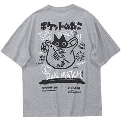 CKurityn Katze gedruckt T-Shirt Harajuku Straße Trend Männer und Damen Persönlichkeit lose Druck Punk Kurzarm Gothic Oversized Tee von CKurityn