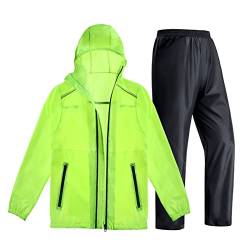 Atmungsaktiver Unisex-Regenmantel (Jacke + Hose) Leichte wasserdichte Regenbekleidung mit Kapuze ultra-leichter Regenanzug für den Außenbereich, Laufen, Gehen, Radfahren ( Farbe : Green , Size : 3XL ) von CL-ZZZ