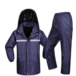 CL-ZZZ Erwachsenen Regenanzug (Jacke & Hosenanzug) Wasserdichter Herren Regenanzug Winddichter Regenmantel mit Kapuze für Outdoor Arbeit Wandern Reisen, Navy - L/XL/XXL/3XL/4XL/5XL von CL-ZZZ