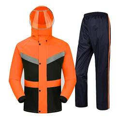 CL-ZZZ Regenanzug für Männer Frauen, leichte wasserdichte Regenmanteljacke + Hosen-Sets, Regenbekleidung für Sport Camping Wandern Reisen - M/L/XL/XXL / 3XL / 4XL (Farbe : Orange, Size : 4XL) von CL-ZZZ