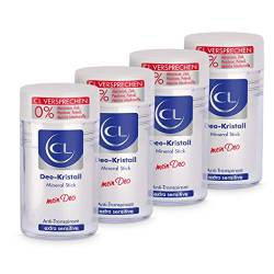 CL Kristall Antitranspirant gegen starkes Schwitzen - 4er Pack 60 g Mineral Stick für empfindliche Haut - Deo Stick reicht für mehrere Monate - Anti Transpirant Herren & Damen - Deodorant Männer von CL