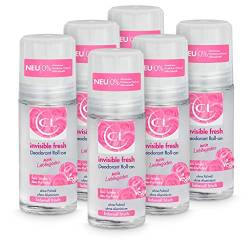 CL invisible fresh Deodorant Roll-on mit langanhaltendem Duft - 6er Pack 50 ml Deo Roller ohne Aluminium, Zink & Mikroplastik mit Blütenduft - veganes Deo Damen ohne weiße Flecken - Deodorant Frauen von CL