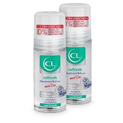 CL refresh Deodorant Roll-on mit kühlender Wirkung - 2er Pack 50 ml Deo Roller ohne Aluminium & Zink - veganes Deo Herren & Damen - antibakterielles Deodorant Männer & Frauen mit ProVitamin B5 von CL