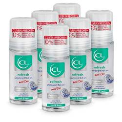 CL refresh Deodorant Roll-on mit kühlender Wirkung - 6er Pack 50 ml Deo Roller ohne Aluminium & Zink - veganes Deo Herren & Damen - antibakterielles Deodorant Männer & Frauen mit ProVitamin B5 von CL