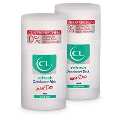 CL refresh Deodorant Stick mit kühlender Wirkung - 2er Pack 25 ml Deo Stick ohne Aluminium & Zink - veganes Deo Herren & Damen - antibakterielles Deodorant Männer & Frauen mit ProVitamin B5 von CL