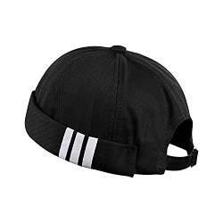 CLAPE Cotton Docker Cap Dockermütze Herren Damen Verstellbar Seemannsmütze Hafenmütze Rolled Cuff Brimless Hat Sommer Retro Bikercap von CLAPE