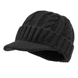 CLAPE Herren Winter Mütze mit Schirm Warm Wolle Strickmütze Trawler Beanie Mütze Cuffed Visor Beanie Hat Cable Knit Hat von CLAPE