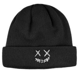 CLAPE Warme Strickmütze für Herren und Damen Trawler Beanie Hat with Grimasse Clown Stickerei Cuffed Wollmütze Herren Winddichte Rip Knit Cap von CLAPE