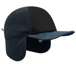 CLAPE Warme Wolle Basecap Wintermütze Herren mit Ohrenklappen Faltbar Earflap Cap Flat Brim Trucker Cap Verstellbar Fitted Fullcap von CLAPE