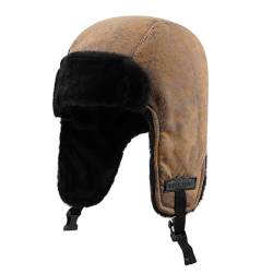 CLAPE Wasserdicht Trappermütze mit Ohrenklappen Kunstleder Fliegermütze Warme Kunstfellmütze Ushanka Wintermütze Herren Vintage Russenmütze von CLAPE