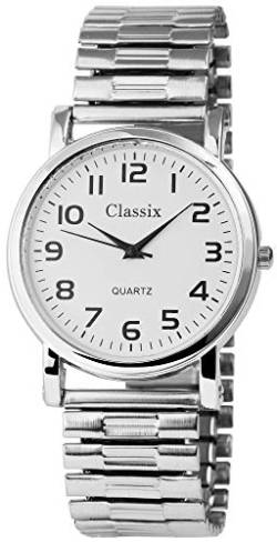 CLASSIX - Herrenuhr Weiß Silberfarben Analog Metall Zugarmband Quarz Armbanduhr 2700008 von CLASSIX
