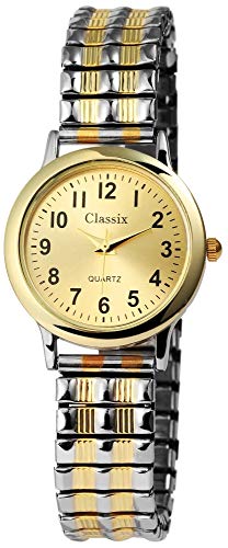 Classix Damenuhr Gold Silber Zugband Zugarmband Metall Armbanduhr von CLASSIX
