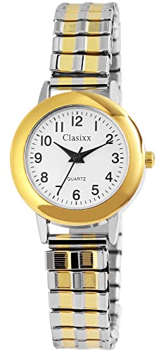 Classix Damenuhr Weiß Silber Gold Zugband Zugarmband Metall Armbanduhr von CLASSIX