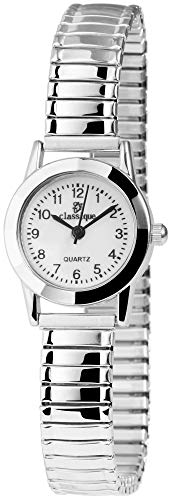 Classix Damenuhr Weiß Silber Zugband Zugarmband Metall Armbanduhr von CLASSIX