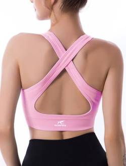 CLDFHX Damen Sport BH Gekreuzt Nahtlos Ohne Bügel Bequem Sport Top Crop Gym BH mit Kreuzträgern für Yoga Workout Fitness, Rosa, M von CLDFHX