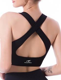 CLDFHX Damen Sport BH Gekreuzt Nahtlos Ohne Bügel Bequem Sport Top Crop Gym BH mit Kreuzträgern für Yoga Workout Fitness, Schwarz, XXL von CLDFHX