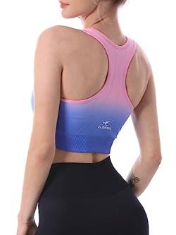 CLDFHX Damen Sport BH Starker/Mittlerer Halt Nahtlos Ohne Bügel Comfy Sport BH Racerback mit Polstern zum Yoga Joggen Laufen Pilates Fitness, Mehrfarbig Blau, XXL von CLDFHX