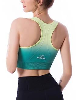 CLDFHX Damen Sport BH Starker/Mittlerer Halt Nahtlos Ohne Bügel Comfy Sport BH Racerback mit Polstern zum Yoga Joggen Laufen Pilates Fitness, Mehrfarbig Grün, M von CLDFHX