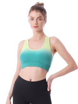 CLDFHX Damen Sport BH Starker/Mittlerer Halt Nahtlos Ohne Bügel Comfy Sport BH Racerback mit Polstern zum Yoga Joggen Laufen Pilates Fitness, Mehrfarbig Grün, XXL von CLDFHX