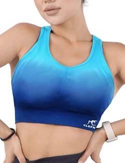 CLDFHX Damen Sport BH Starker Halt Push Up Sport-BH Gepolstert Ohne Bügel Nahtlos Crop Top zum Joggen Yoga Fitness Laufen Pilates, Blau, XL von CLDFHX