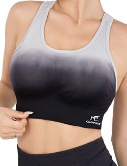 CLDFHX Damen Sport BH Starker Halt Push Up Sport-BH Gepolstert Ohne Bügel Nahtlos Crop Top zum Joggen Yoga Fitness Laufen Pilates, Grau, L von CLDFHX