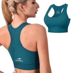 CLDFHX Damen Sport BH Starker Halt mit Polstern Ohne Bügel Comfy BH Nahtlos BH Racerback Top zum Yoga Joggen Fitness Laufen Pilates, Grün, 3XL von CLDFHX