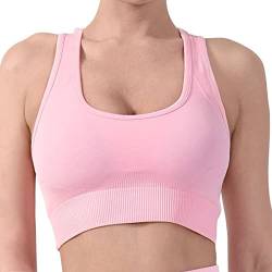 CLDFHX Damen Sport BH Starker Halt mit Polstern Ohne Bügel Comfy BH Nahtlos BH Racerback Top zum Yoga Joggen Fitness Laufen Pilates, Rosa, L von CLDFHX