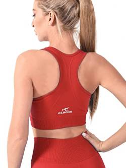 CLDFHX Damen Sport BH Starker Halt mit Polstern Ohne Bügel Comfy BH Nahtlos BH Racerback Top zum Yoga Joggen Fitness Laufen Pilates, Rot, 3XL von CLDFHX