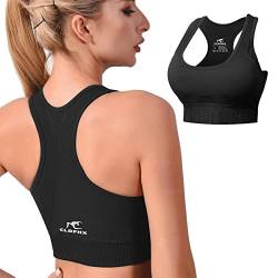 CLDFHX Damen Sport BH Starker Halt mit Polstern Ohne Bügel Comfy BH Nahtlos BH Racerback Top zum Yoga Joggen Fitness Laufen Pilates, Schwarz, XL von CLDFHX