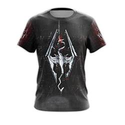 CLEEF Herren Sommer T-Shirt Skyrim 3D Kurzarm-T-Shirts, Lässige Arbeitssport Bequemes Schweißabsorptions-T-Shirt-Black||L von CLEEF