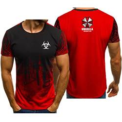 CLEEF Herren T-Shirt für Resident Evil Crewneck Halbarm Farbverlauf T-Shirt Top Kleidung Atmungsaktive Tshirts-Red||L von CLEEF