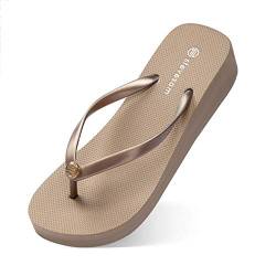 CLELLA Damen Flip Flops Zehentrenner Slim Flip Flops Damen Sommer Elegante Damen Schuhe 4 cm dicke Sohle Braun 37 von CLELLA