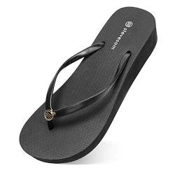 CLELLA Damen Slim Flip Flops Zehentrenner Sommer Damen Schuhe mit elegantem schwarz 39cm Mini Charm von CLELLA