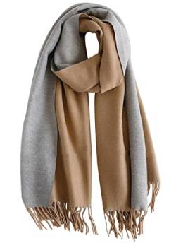 CLELLA Schal Damen Warm Herbst Doppelseite Baumwolle mit Quasten Weiche Großer Deckenschal Mehrweg (Beige+Grau) von CLELLA