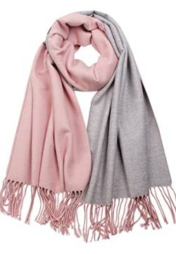CLELLA Schal Damen Warm Herbst Doppelseite Baumwolle mit Quasten Weiche Großer Deckenschal Mehrweg (Pink+Grau) von CLELLA