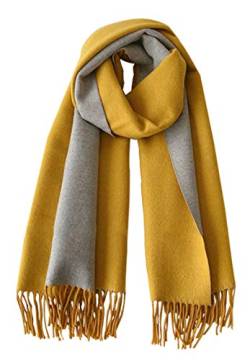 CLELLA Schal Damen Warm Herbst Doppelseite Baumwolle mit Quasten Weiche Großer Deckenschal Mehrweg (gelb+grau) von CLELLA