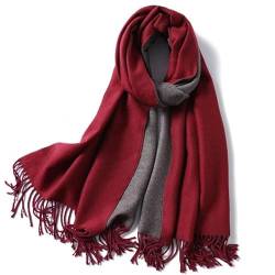 CLELLA Schal Damen Warm Herbst Doppelseite Baumwolle mit Quasten Weiche Großer Deckenschal Mehrweg (rot+grau) von CLELLA