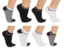 CLEO STYLE 8 Paar Sneaker Socken Damen, Füsslinge aus Baumwolle Kurzsocken für Freizeit und Sport Schwarz, Weiß 12 (39/42, 8 Paar) von CLEO STYLE