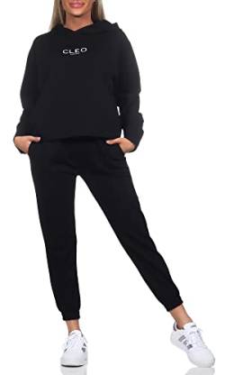 CLEO STYLE Damen Jogginganzug Zweiteiler für Freizeit und Sport Trainingsanzug Hausanzug Hoodie und Hose (as3, numeric, numeric_34, numeric_38, regular, regular, Schwarz) von CLEO STYLE