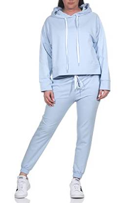 CLEO STYLE Damen Jogginganzug Zweiteiler für Freizeit und Sport Trainingsanzug Hausanzug Hoodie und Hose 83991 (as3, numeric, numeric_34, numeric_38, regular, regular, Hellblau) von CLEO STYLE