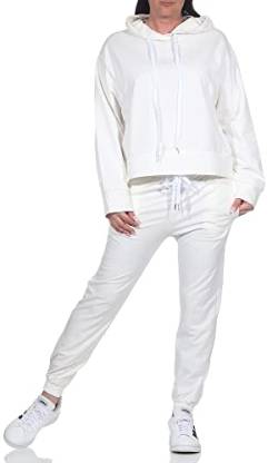 CLEO STYLE Damen Jogginganzug Zweiteiler für Freizeit und Sport Trainingsanzug Hausanzug Hoodie und Hose 83991 (as3, numeric, numeric_34, numeric_38, regular, regular, Weiß) von CLEO STYLE