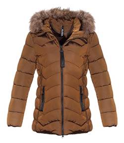 CLEO STYLE Damen Winterjacke Stepp Parka Warm Mantel Kunstfell Kapuzenjacke 1569 (Braun, 2XL) von CLEO STYLE